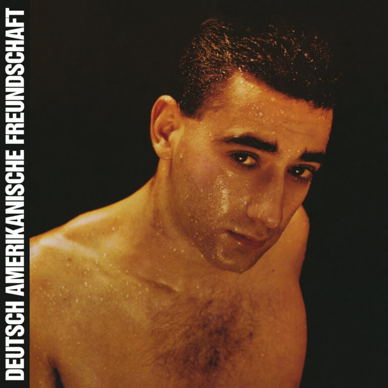 Das Albumcover zeigt ein Porträt eines jungen Mannes mit kurzen, dunklen Haaren, dessen nackter Oberkörper und Gesicht stark von Schweiß glänzen. Er blickt mit einem intensiven, leicht gesenkten Blick in die Kamera, während der Hintergrund komplett schwarz gehalten ist; am linken Rand verläuft vertikal der weiße Schriftzug Deutsch-Amerikanische Freundschaft.