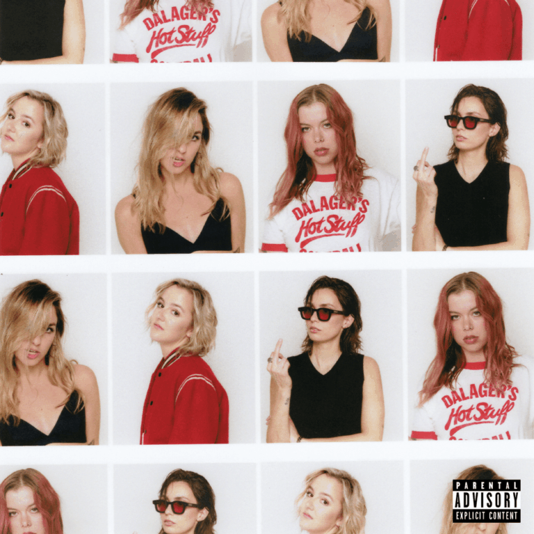 Porträtfotos der vier Bandmitglieder von The Beaches in einer rasterförmigen Anordnung auf weißem Hintergrund.