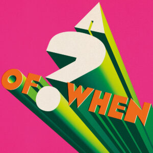 Dreidimensionale, farbenfrohe Typografie des Albumtitels vor einem leuchtend pinken Hintergrund.